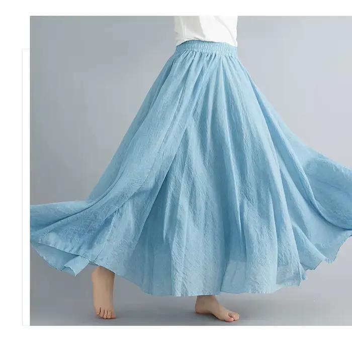 Jupe longue élégante en lin taille haute pour femmes, nouvelle collection été 20225, 31 couleurs mul