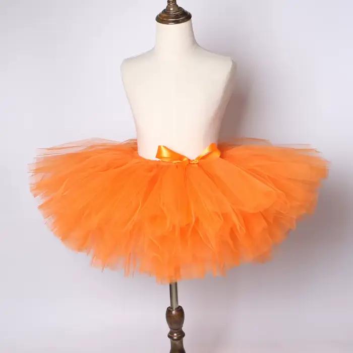 Jupe tutu en tulle orange pour filles, jupon moelleux, jupe de danse de ballet pour enfants, jupe de