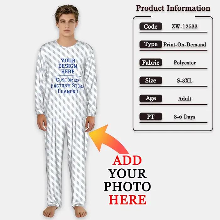 Ensemble de pyjama long personnalisé, vêtements de nuit pour hommes, images et textes personnalisés,