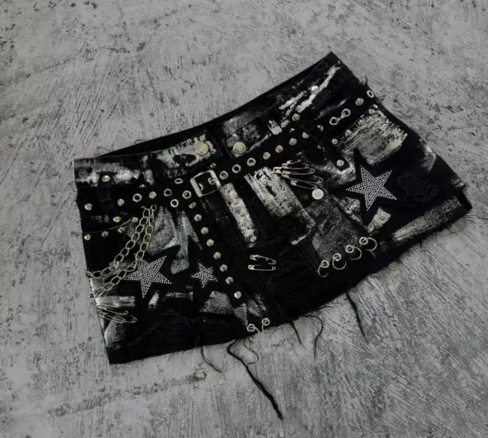 Jupe vintage en denim noir pour femme, nouvelle pièce tendance vintage, style Y2K, style streetwear,