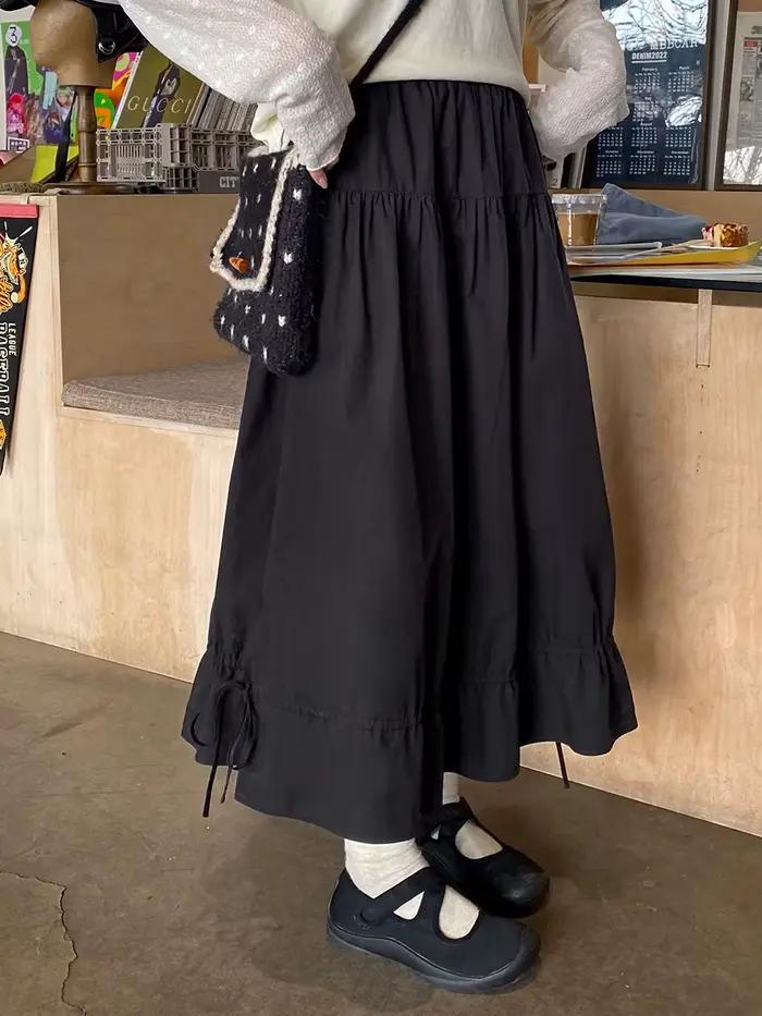 Jupe noire plissée à volants, Style fille Mori japonais, Vintage, Simple, douce Kawaii, ligne a, tai