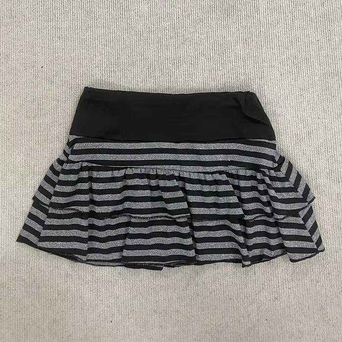 Mini jupe à volants rayée noire et grise, vêtements pour femmes Y2K Grunge, taille haute, taille éla