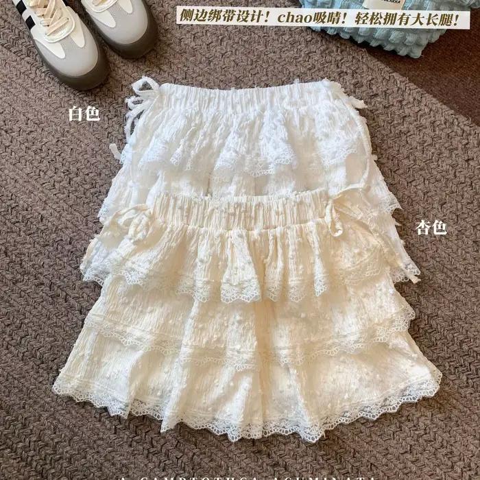 Jupe tutu blanche en dentelle avec nœud pour femme, jupe courte bouffante anti-exposition d'été, tai