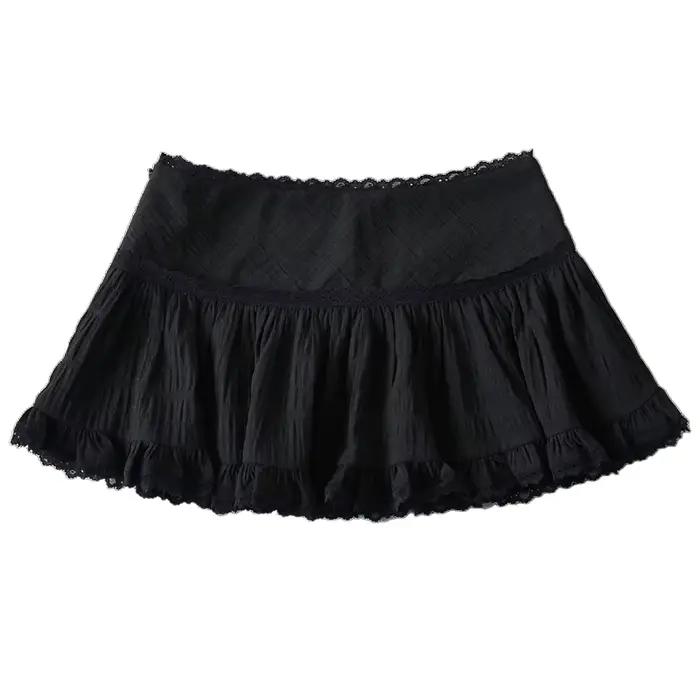 Sukapan jupe Y2K taille basse à volants dentelle garniture Mini jupe blanc mini-jupe été femmes adol