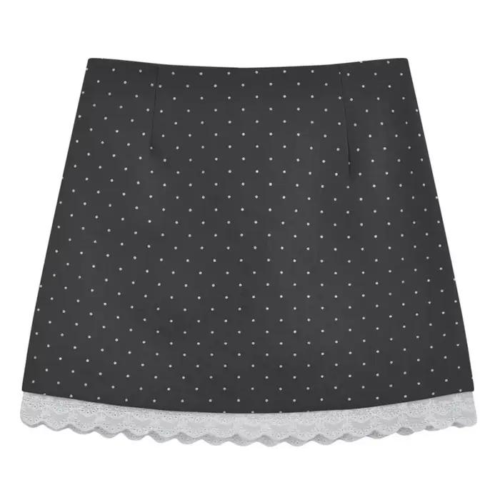 Mini-jupe élégante à taille haute à pois, style rétro avec volants en dentelle, pour femme, idéale p