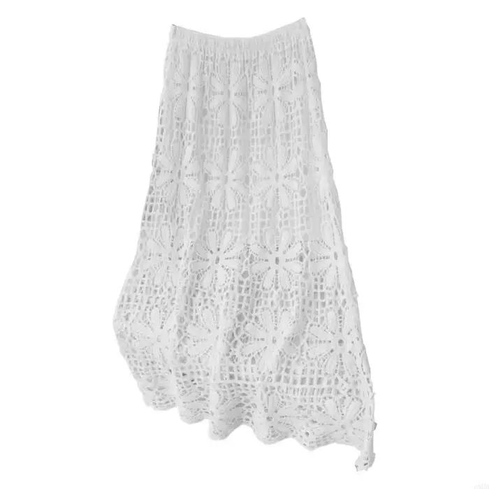 Jupe bohème d'été taille haute en tricot Crochet, Maxi, tenues vacances à plage, 6XDA