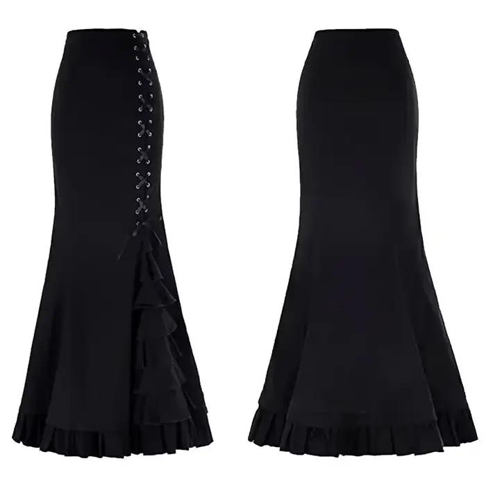Vintage femmes trompette sirène jupes gothique longue Steampunk jupe Maxi queue de poisson victorien
