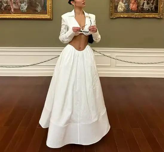 Ensemble jupe longue sexy pour femmes, été, nouveau, tendance et personnalisé, haut court à col en V