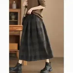 Jupe à la mode pour femmes, jupe trapèze chaude à carreaux teints en fil, jupe en laine mi-longue él