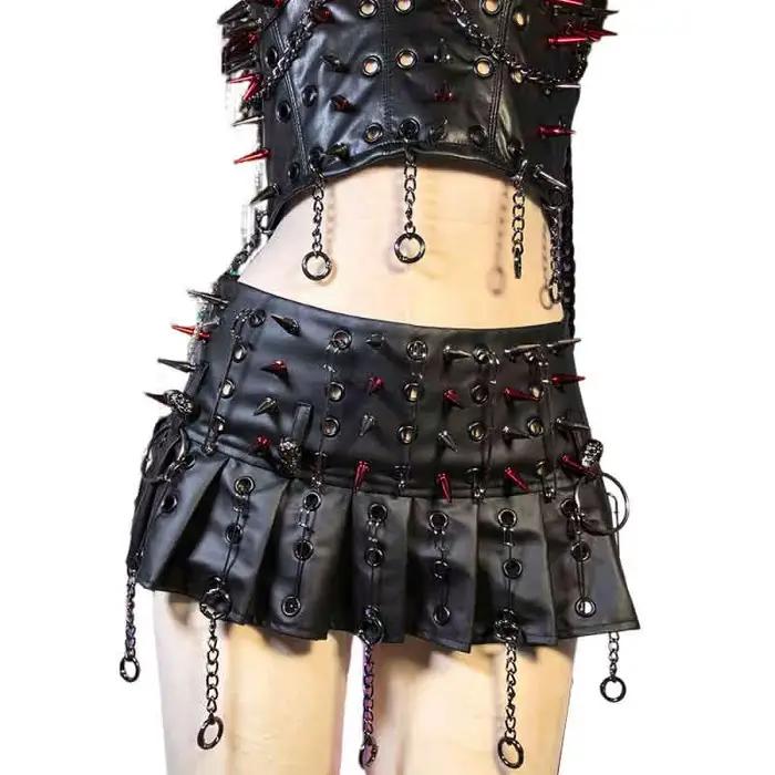 Mini-jupe gothique emo en cuir PU pour femme, style grunge punk rock, festival, rave, Y2K, vêtements
