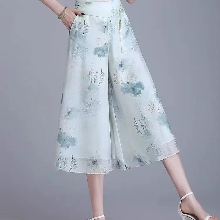 Jupe femme Floral Midi en mousseline de soie Chorts jupes féminines Style coréen Chic et élégant 202