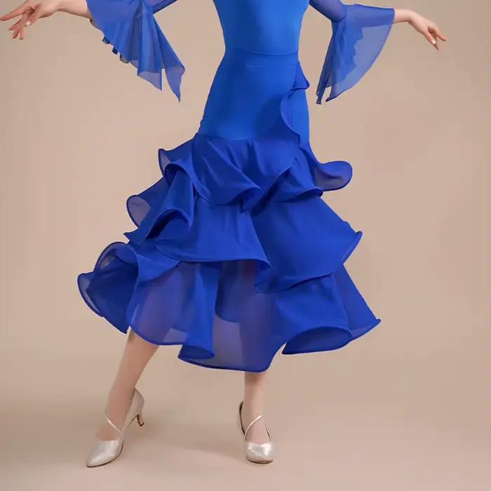 Nouvelle jupe Gb pour femme, jupe midi rouge, jupe à volants, jupe de danse de salon pour femme (mod
