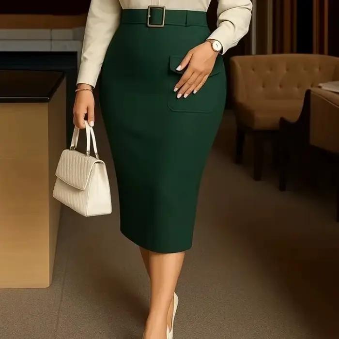 Femmes élégantes jupe crayon taille haute femmes poche bureau dames chic travail affaires automne af