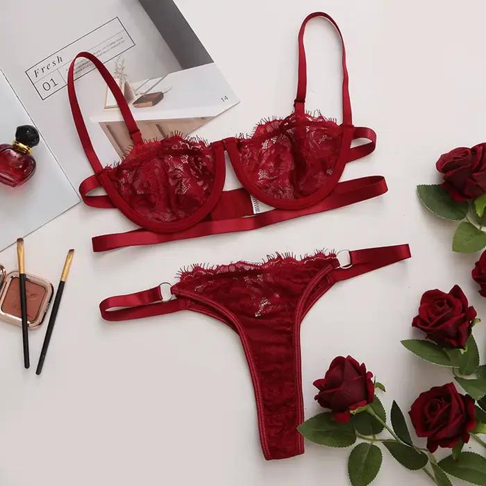 Lingerie femme dentelle sous-vêtements transparents fée broderie slips ensembles Kit de soutien-gorg
