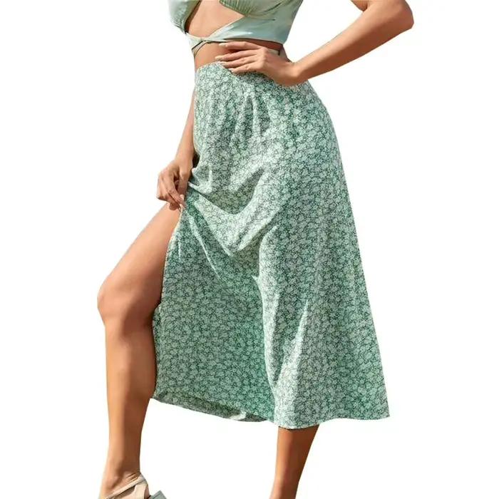 Jupe longue à imprimé Floral pour femmes, élégante, ourlet, fente, tenue d'été décontractée, ligne a