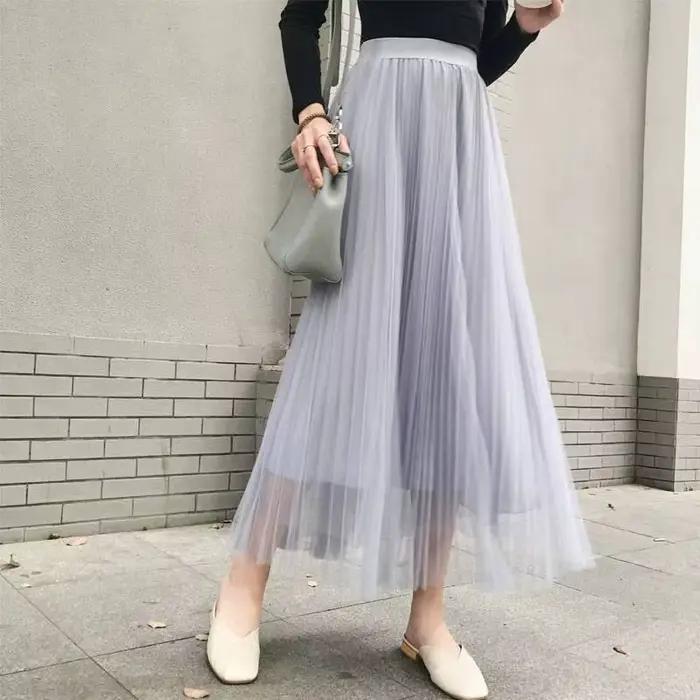 Nouvelle Jupe Vintage en Tulle pour Femme, Style Streetwear, Taille Haute Élastique, Plissée en Mail