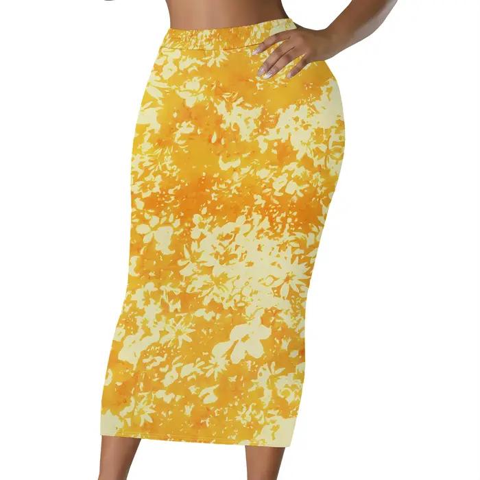 Jupe midi florale, jupe crayon vintage à imprimé lys, jupe trapèze élégante à motif de feuilles pour
