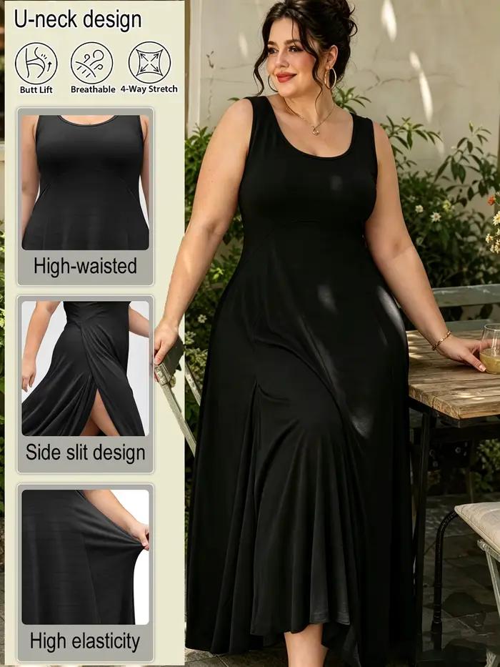 Robe grande taille à col en U, fluide, maxi, décontractée, sans manches, robe de plage, vêtements de