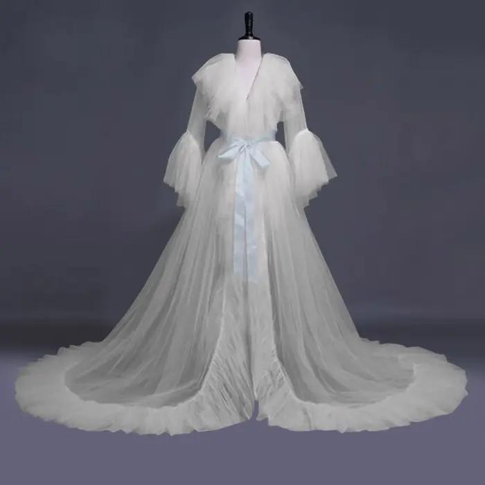Femmes Robe de mariée dentelle Lingerie mode Sexy Tulle Robe longue Lingerie chemise de nuit peignoi