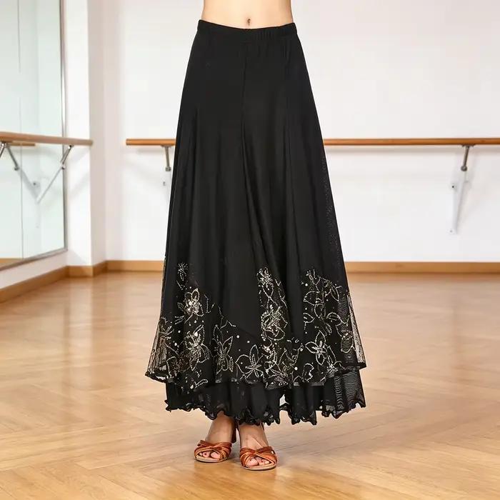 Jupe longue élégante pour femme, costume de danse latine, de bal et de rave
