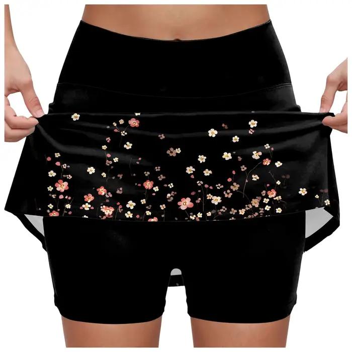 Jupes de sport pour femmes, avec short intégré, imprimé floral, taille haute, jupe-short pour la cou