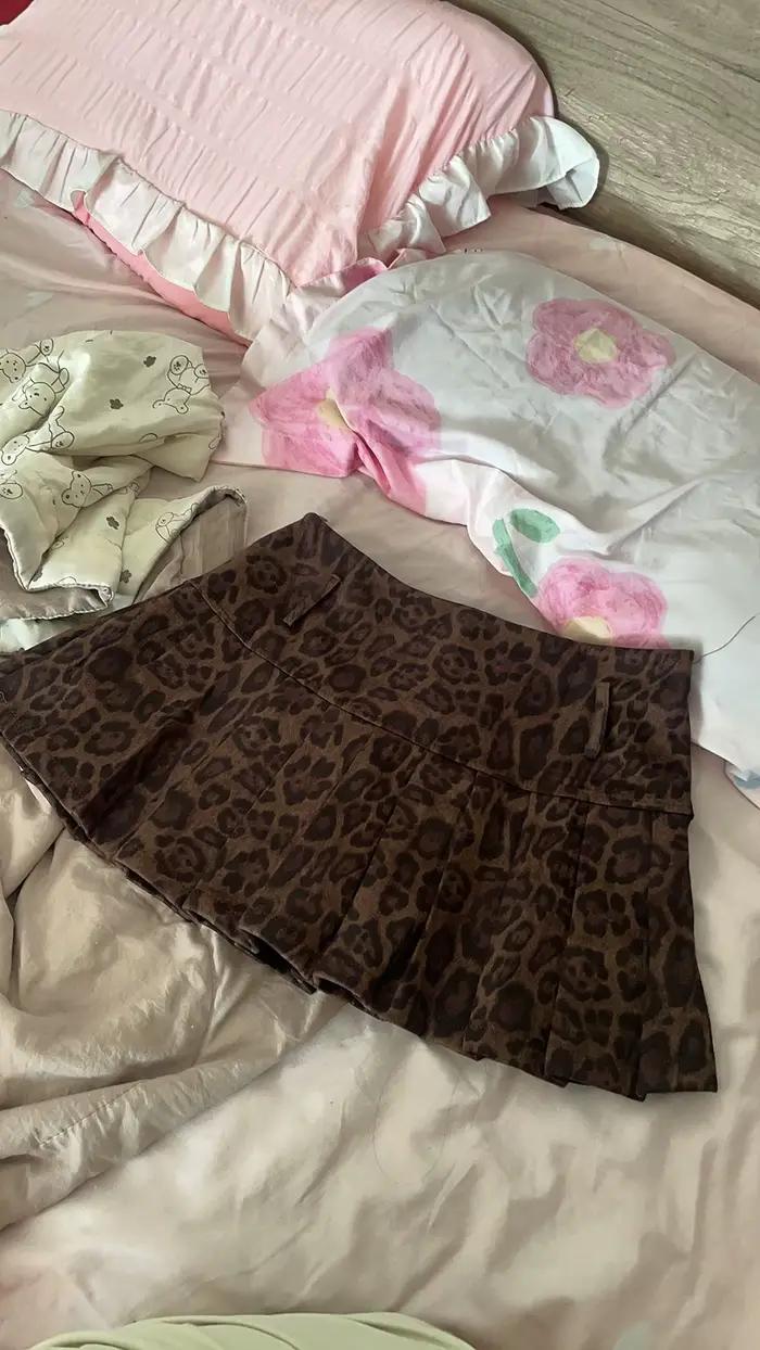 Jupe plissée taille haute et anti-éblouissement imprimé léopard américain pour filles chaudes, nouve