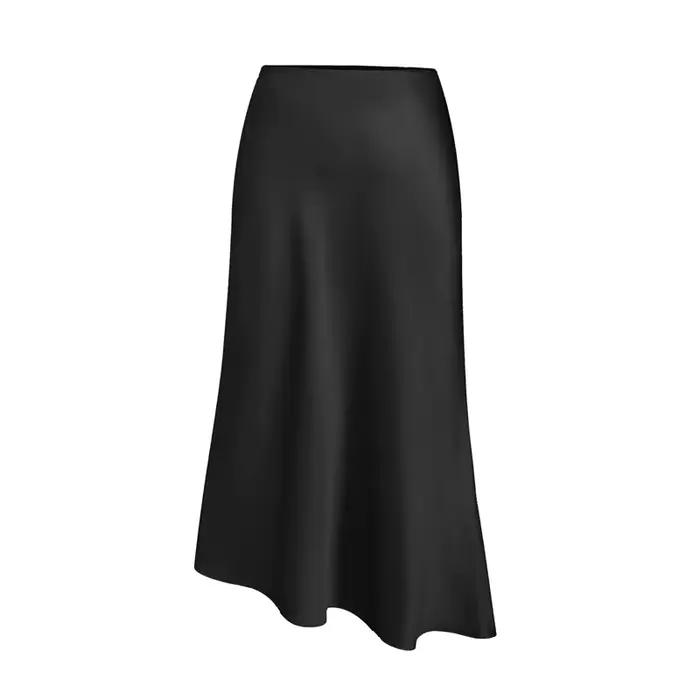 Jupe asymétrique longue en Satin noir pour femmes, fendue, élégante, taille haute, découpée, Style B