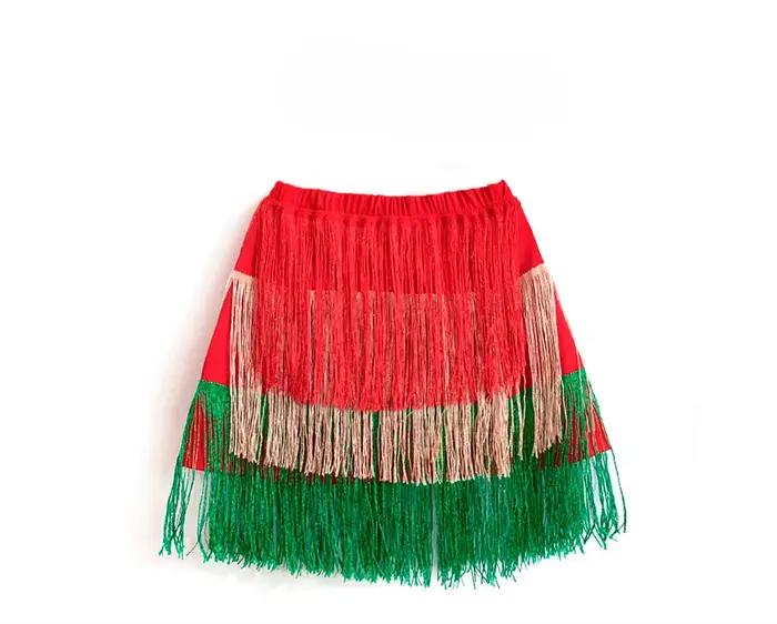 Mini-jupe bohème colorée à franges pour femmes adultes, idéale pour la danse latine, les soirées en 
