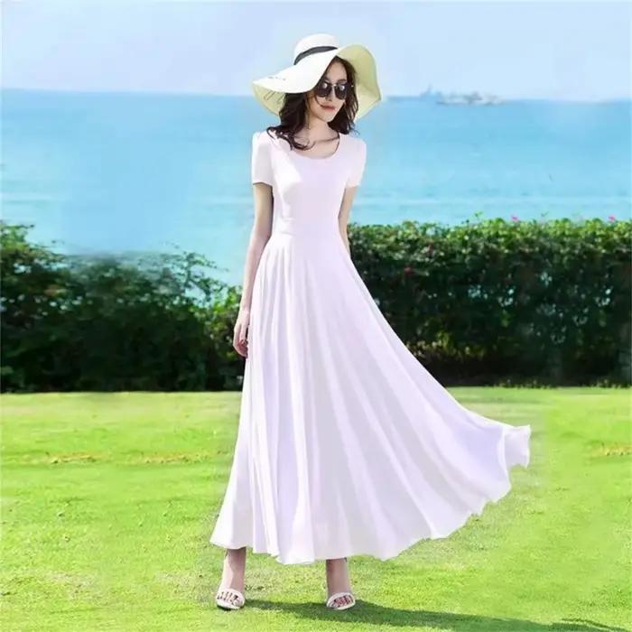 Nouvelle Robe Longue d'Été pour Femme 206, Style Coréen, en Chiffon, Coupe Ajustée, Jupe à Grand Our