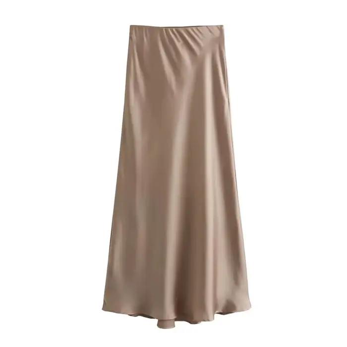 Jupe en satin ZOCI pour femme 2026, jupe longue taille haute pour femme, jupe midi noire d'été, jupe