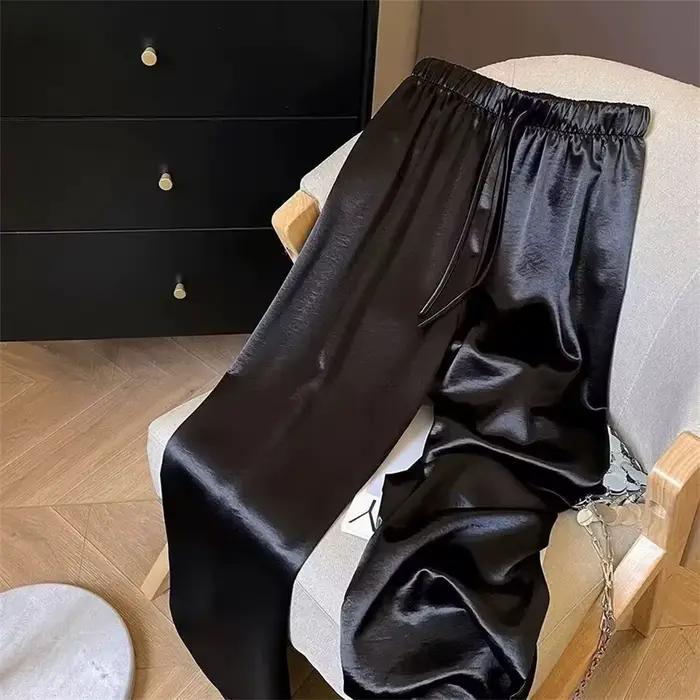 Mode coréenne taille haute mince jambe large femmes été bureau dame couleur unie droite tout-match p