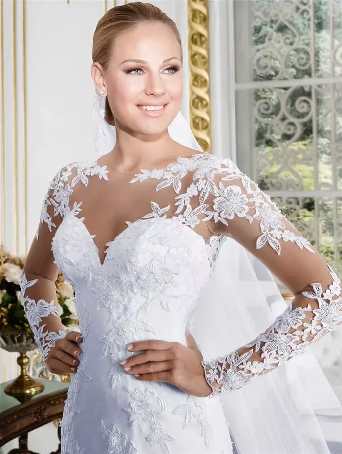 Robe de mariée en dentelle à manches longues, col en v, dos nu, pour Banquet de mariage, coupe cintr
