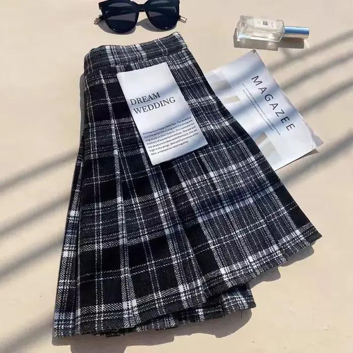 Jupes plissées en laine à carreaux pour femmes automne hiver taille haute Preppy chaud Mini jupes da
