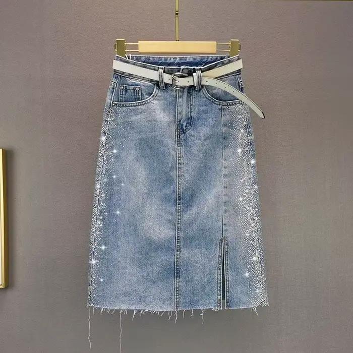 Jupes en jean pour femmes, taille haute, jupe en jean Midi avec fente, mode coréenne, esthétique, Ch