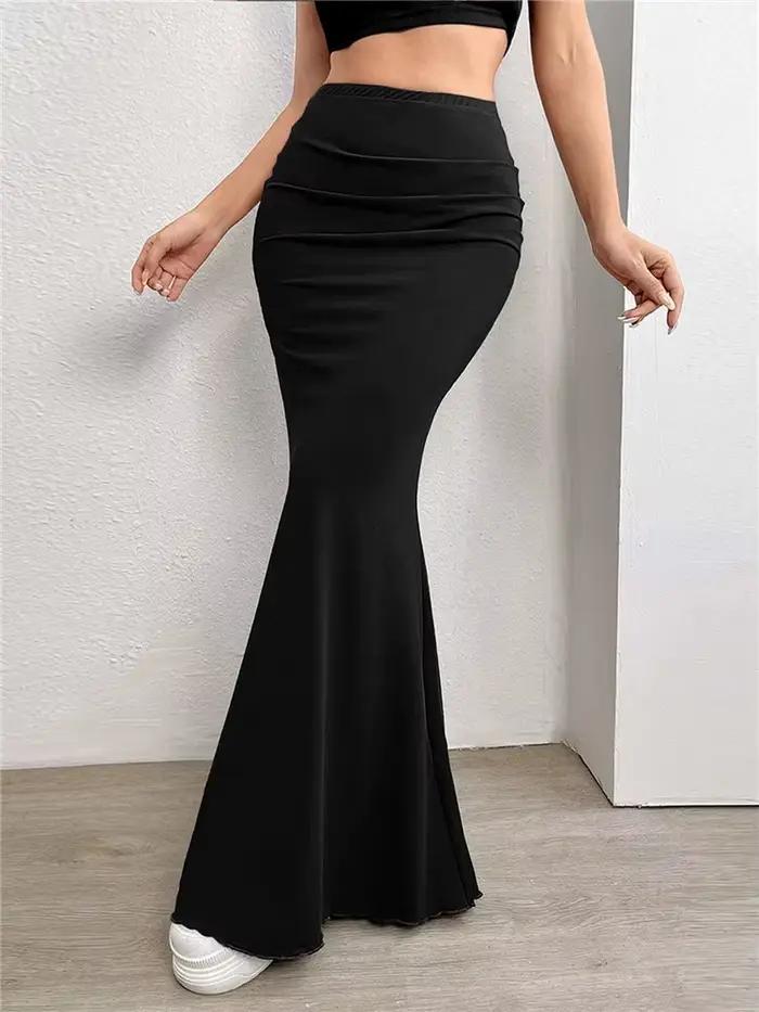 Jupe sirène froncée noire élégante, taille haute, pour femmes, soirée en Club, Y2K, couleur unie, Sl