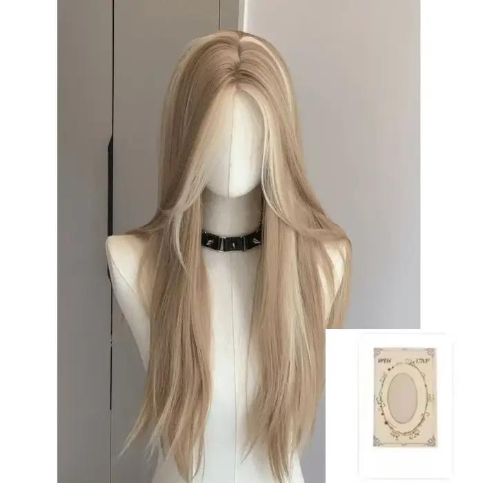 Perruque Blonde pour femmes longue ligne droite Blonde marron perruque asiatique américaine dentelle