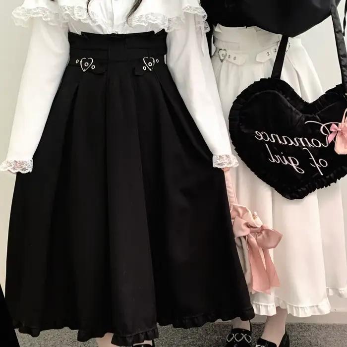 Jupes blanches taille haute pour femmes, tunique japonaise, ligne a, à volants, mode, ample, mignonn