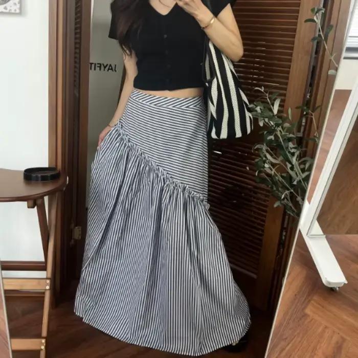 Jupe décontractée rayée taille haute pour femme, style western, collection 2026, idéale pour les fes