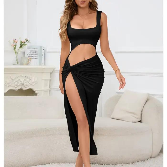 Jupe longue pour femmes, nouveau Style, couleur unie, ajouré, robe Sexy avec bretelles