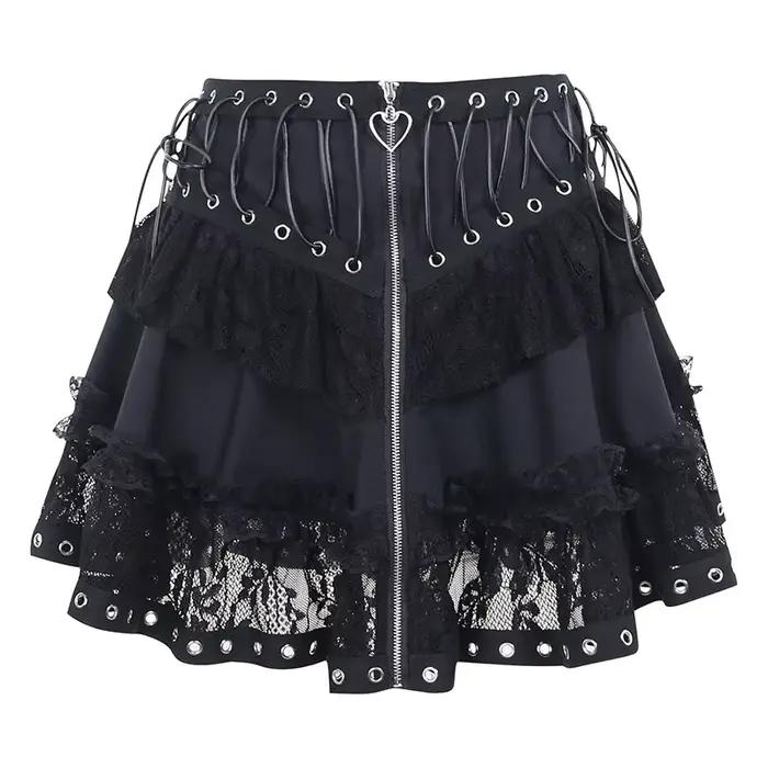 Jupe taille haute vintage punk pour femmes, fermeture éclair sur le devant, style japonais Kawaii, H