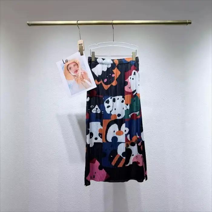 Jupe plissée Miyake à imprimé original, nouvelle collection été 2026, motif numérique, fentes latéra