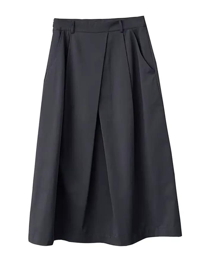 [EAM] taille haute abricot a-ligne irrégulière plissée élégante demi-corps jupe femmes mode marée no