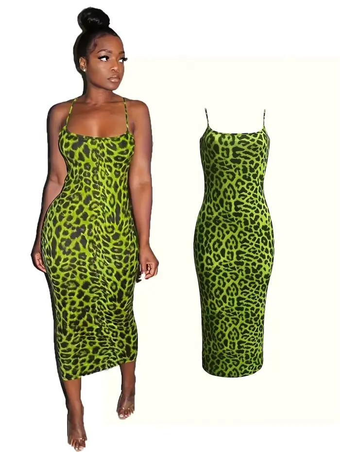 Robe longue moulante à imprimé léopard sexy dos nu pour femme, robe élégante pour les occasions spéc