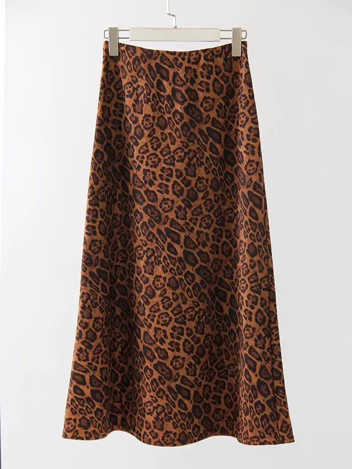 Jupe longue en daim à imprimé léopard pour femme, jupes maxi marron, ligne A, vintage, chaud, automn