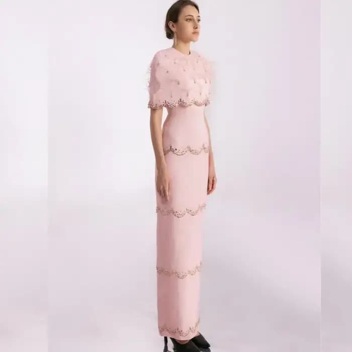 Robe de Soirée Mi-Longue à Plis en Jersey Personnalisé, Ligne A, Col Rond, Classique, Exquis, Style 