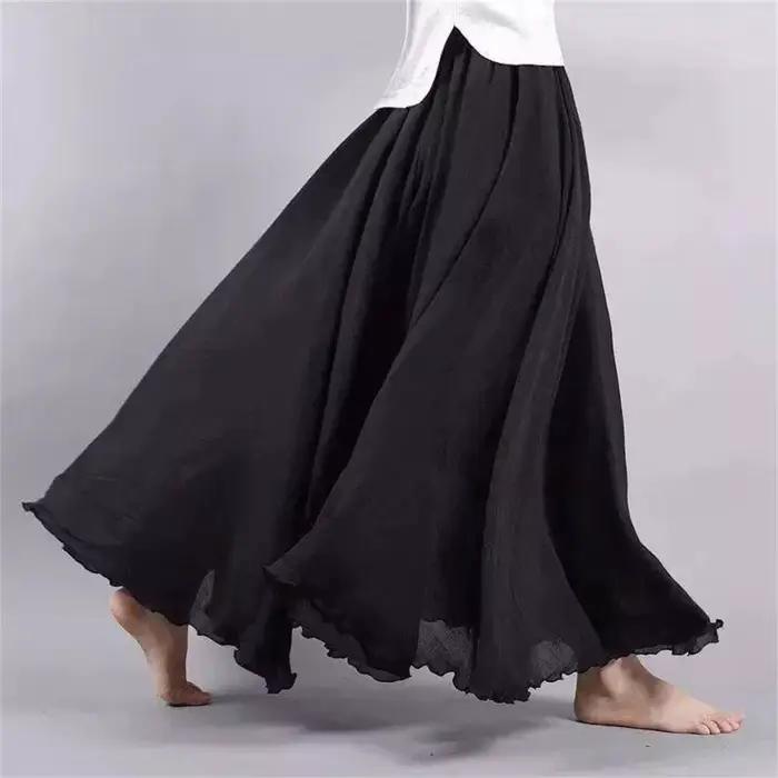 Jupe trapèze Double couche en coton et lin, taille haute, longueur cheville, Vintage, nouveau Style 