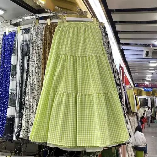 Jupe trapèze à carreaux pour femmes, longue, élastique, taille haute, mode décontractée, mi-mollet, 