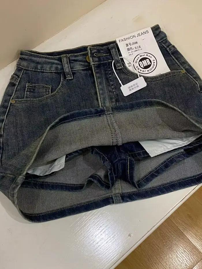 Nouvelle jupe mini en jean printemps-été 2026 pour femme, taille haute rétro, coupe ajustée trapèze,