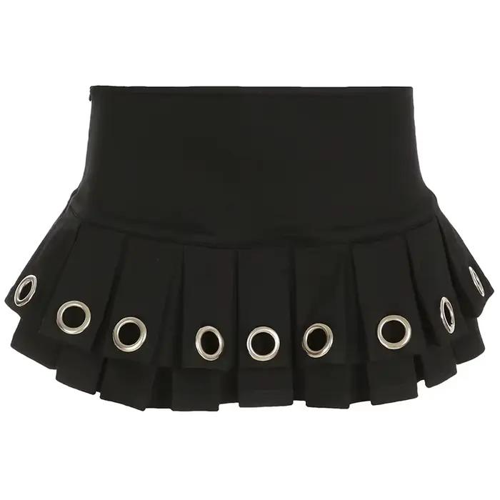 Mini jupes Vintage pour femmes, taille basse plissée, Grunge Clubwear, Sexy, Punk, anneaux de ceintu
