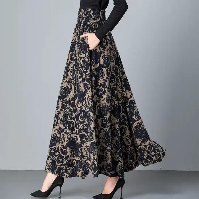 Jupe longue à imprimé floral pour femmes, taille haute, surdimensionnée, élégante, vintage, nouveau,